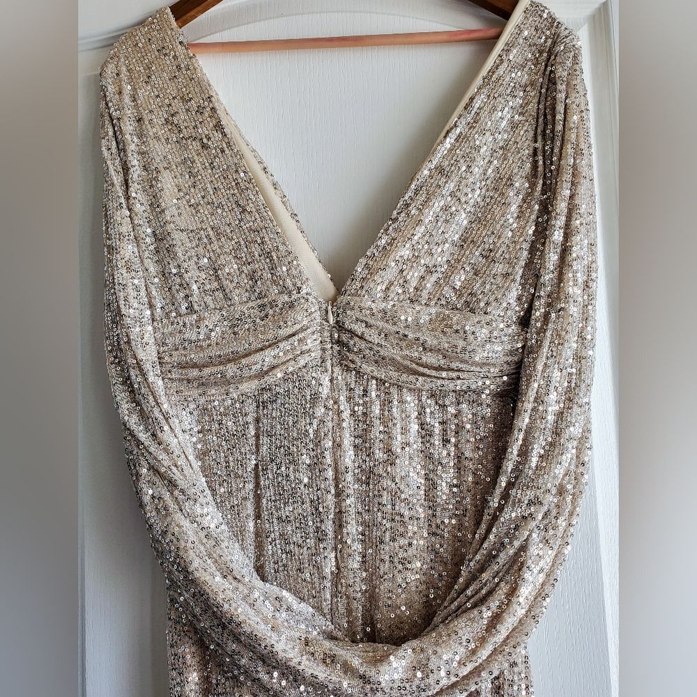 Plunging Neck V Back Sequin Gown - Picture 13 of 16